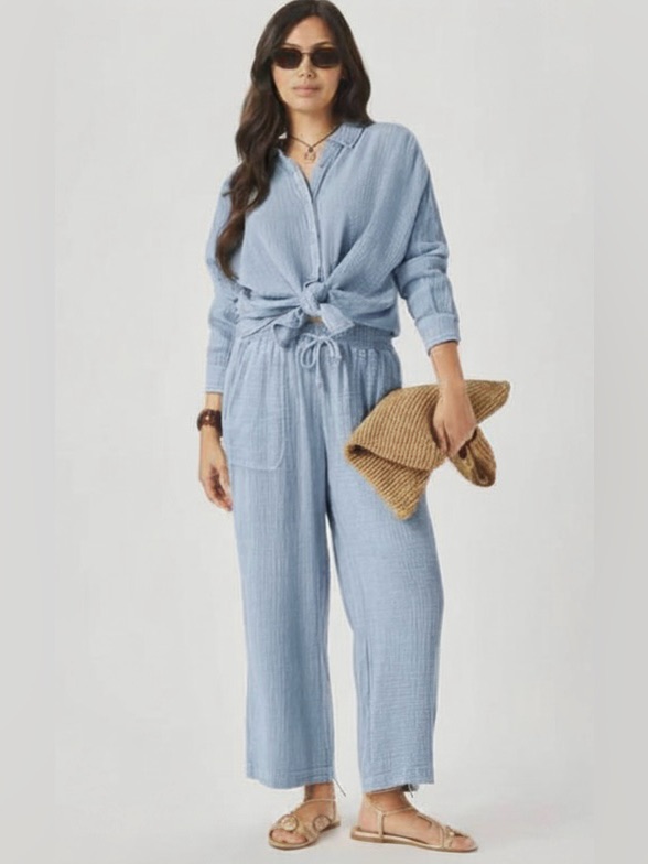 Nwt Splendid Matching Set | Light Blue Button Down Top And Pants Set | Size L